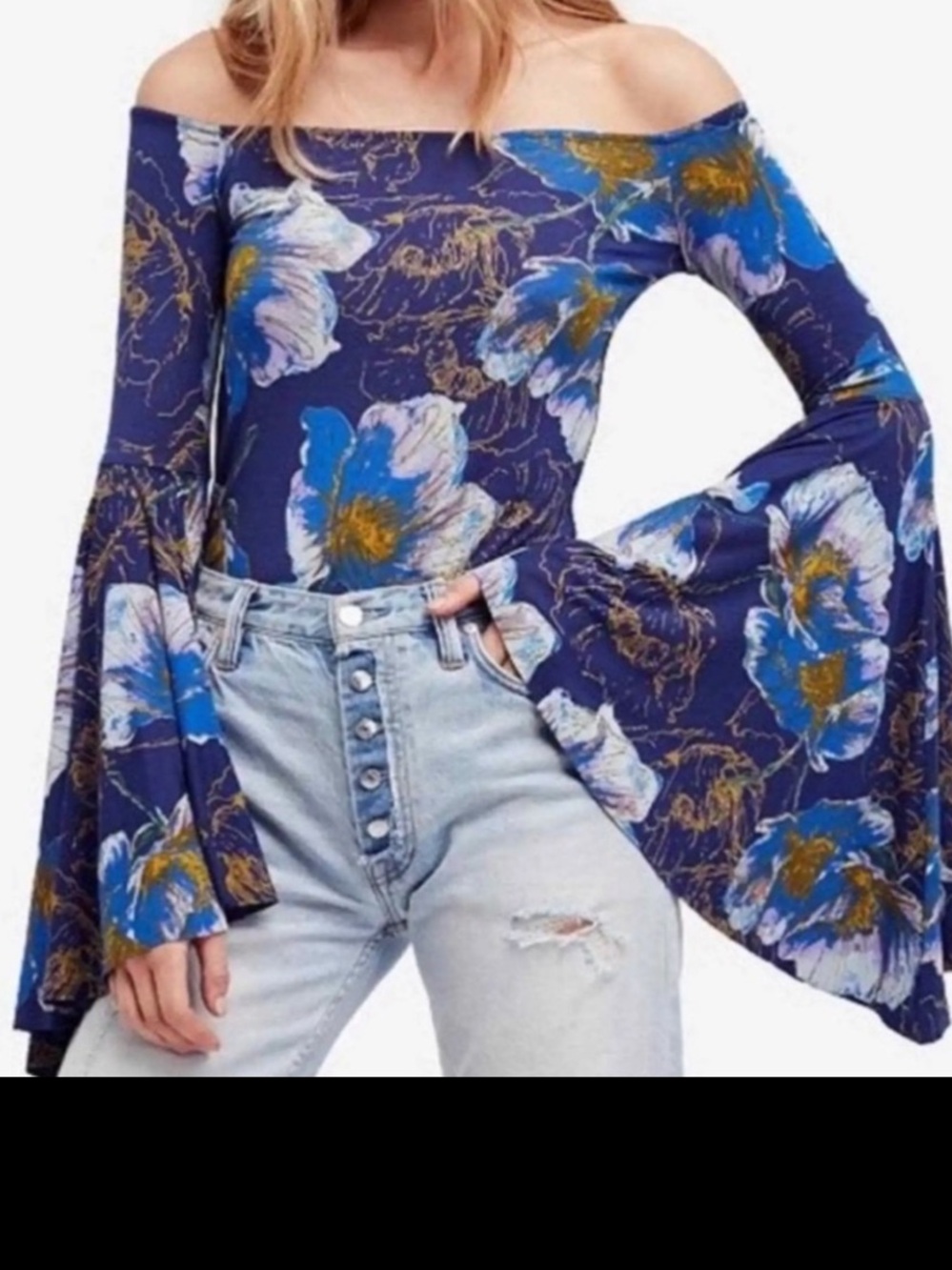 Free People We the Free navy wide sleeve blouse NWT host pick
